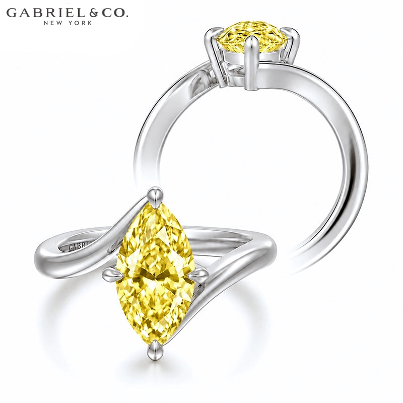 1.25ctr-2.50ctr Marquise Cut Lab Grown Canary Yellow Diamond Ring
