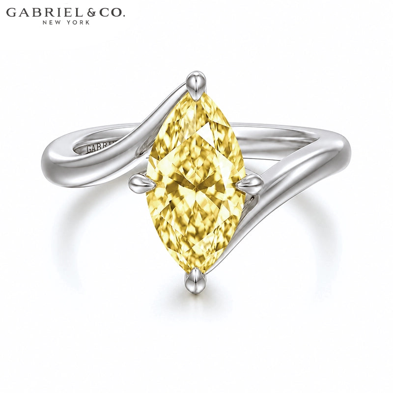 1.25ctr-2.50ctr Marquise Cut Lab Grown Canary Yellow Diamond Ring