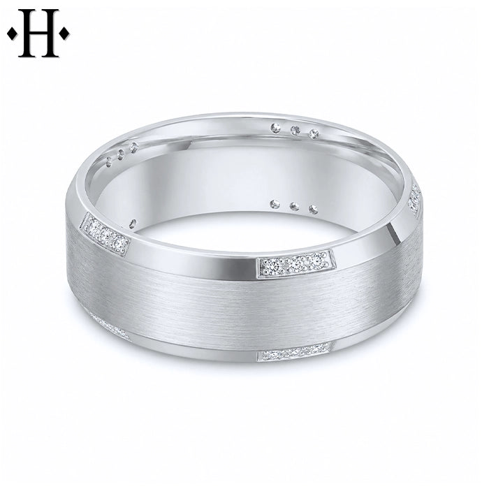 Natural Diamond Carved Ring 8mm
