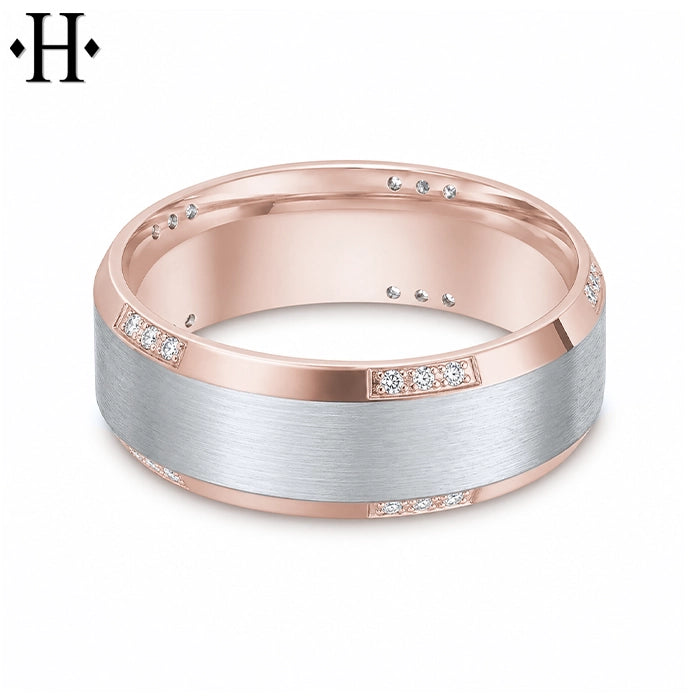 Natural Diamond Carved Ring 8mm