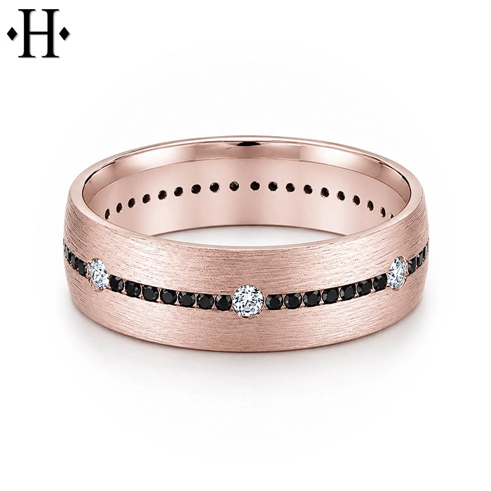 Natural White & Black Diamond Carved Ring 7mm