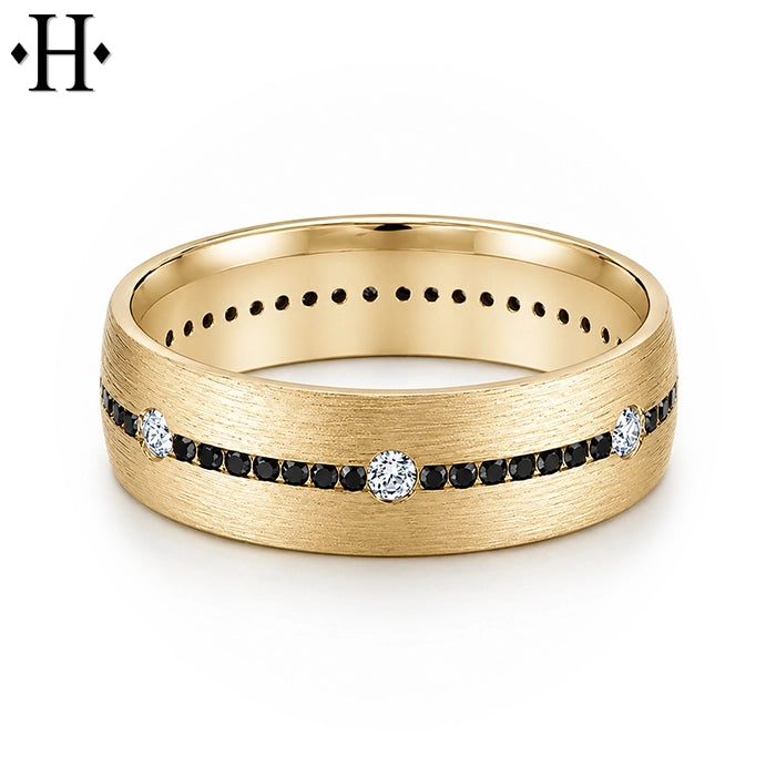 Natural White & Black Diamond Carved Ring 7mm