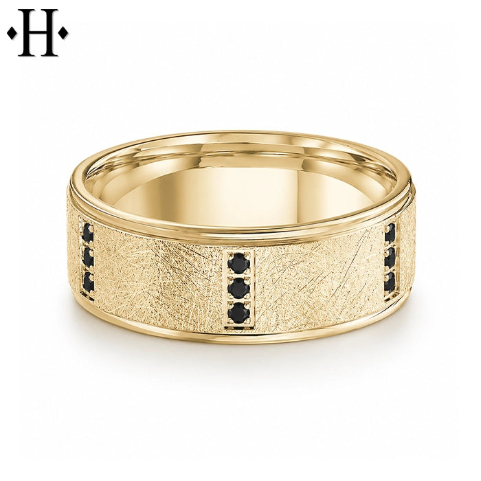 Genuine Black Diamond Carved Ring 8mm