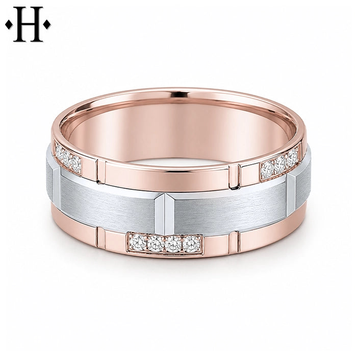 Natural Diamond Carved Ring 8mm