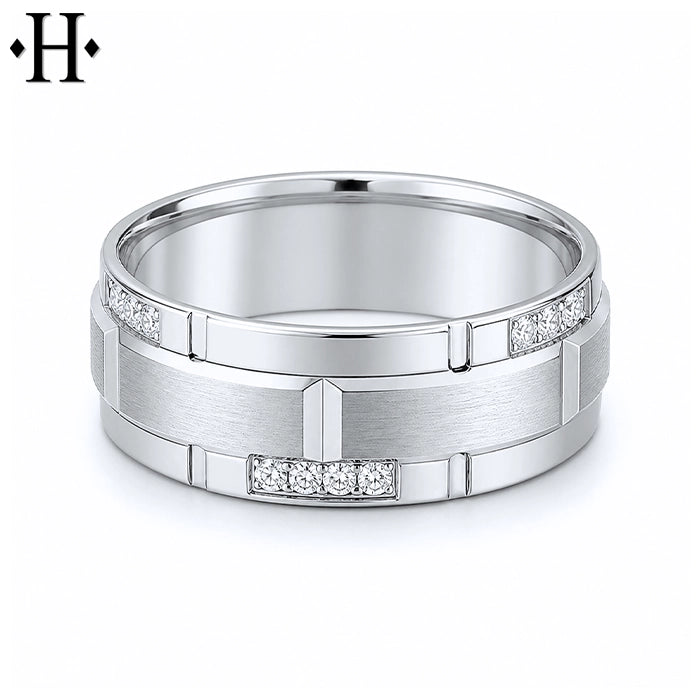 Natural Diamond Carved Ring 8mm