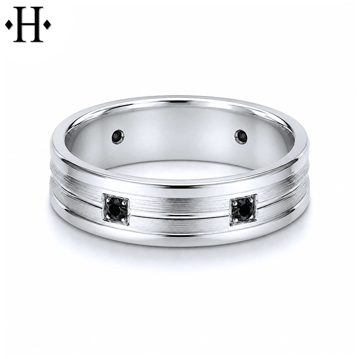 Genuine Black Diamond Carved Ring 6mm
