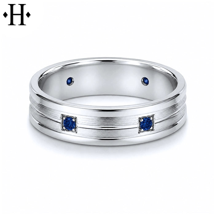 Genuine Sapphire Carved Ring 6mm