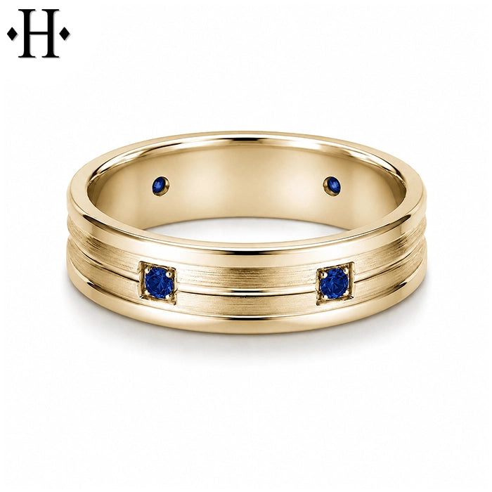Genuine Sapphire Carved Ring 6mm