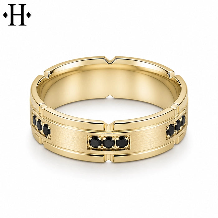 Genuine Black Diamond Carved Ring 6mm