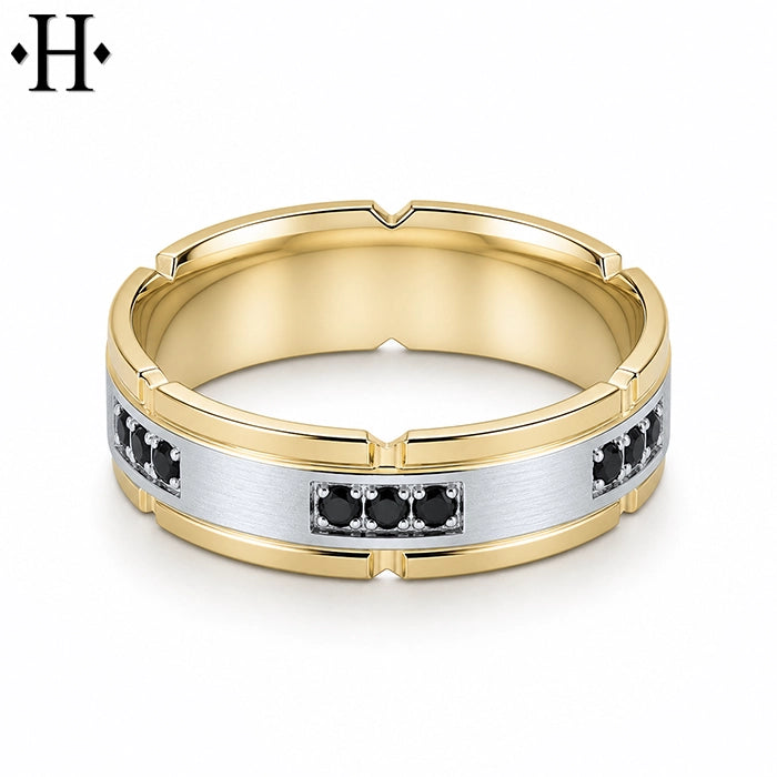 Genuine Black Diamond Carved Ring 6mm