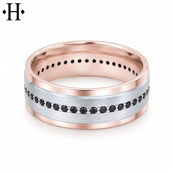 Genuine Black Diamond Carved Ring 8mm