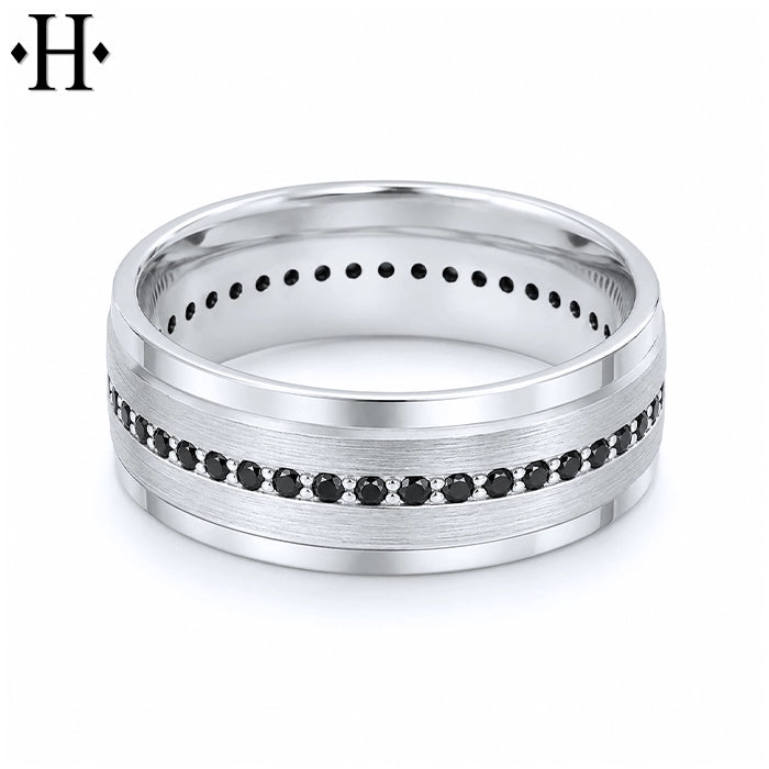 Genuine Black Diamond Carved Ring 8mm