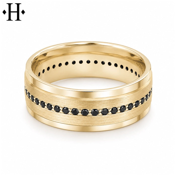 Genuine Black Diamond Carved Ring 8mm