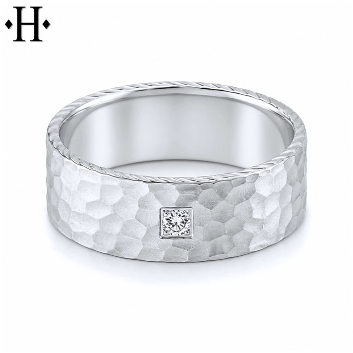 Natural Diamond Carved Ring 8mm
