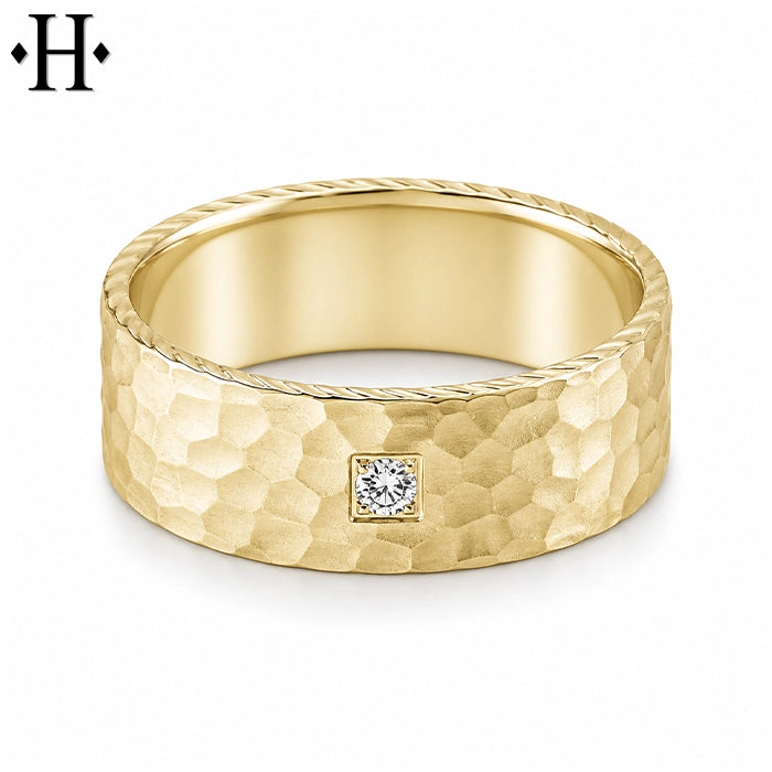 Natural Diamond Carved Ring 8mm