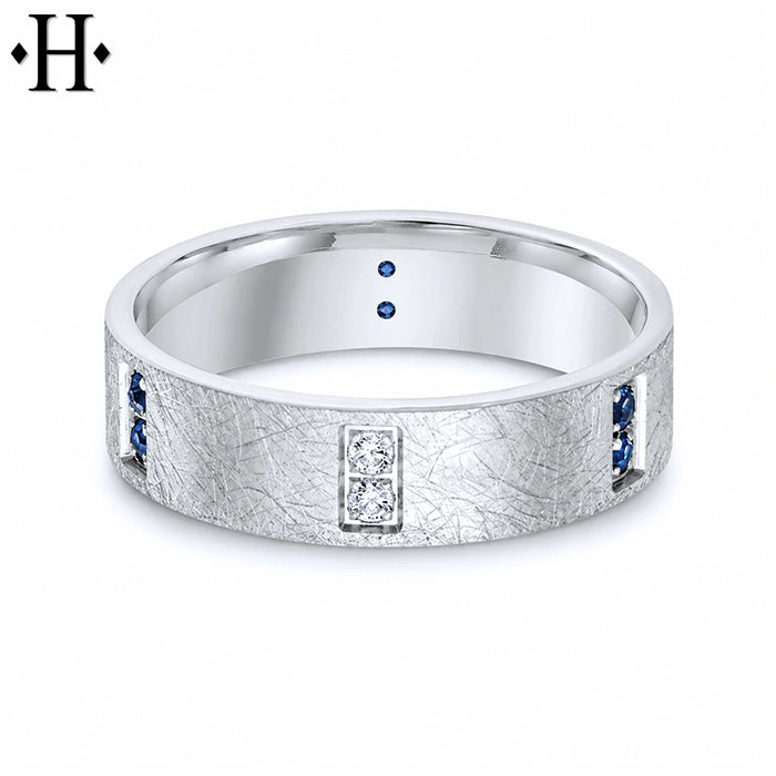 Genuine Sapphire & White Diamond Carved Ring 6mm