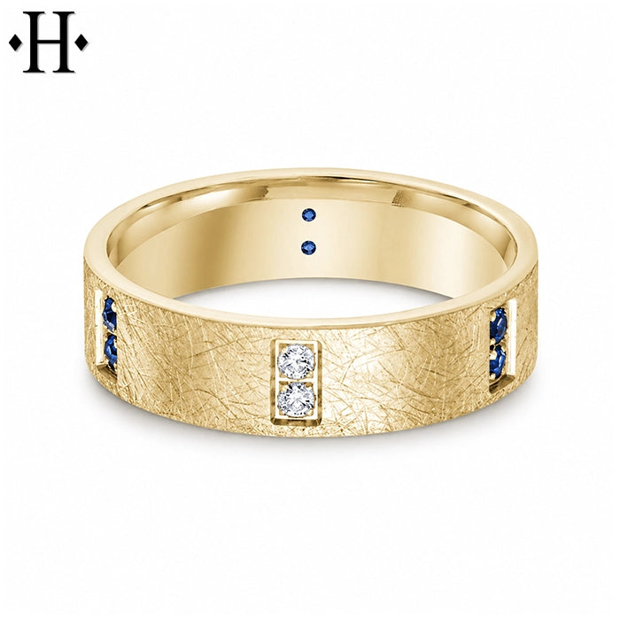 Genuine Sapphire & White Diamond Carved Ring 6mm