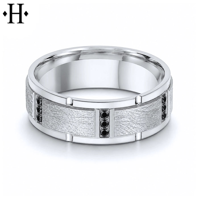 Genuine Black Diamond Carved Ring 8mm