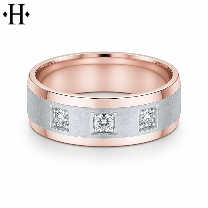 Natural Diamond Carved Ring 8mm
