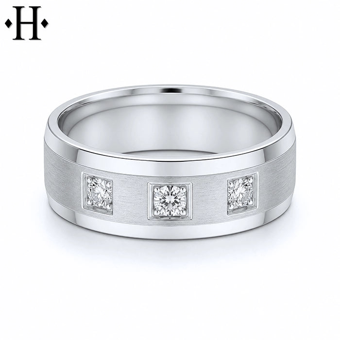 Natural Diamond Carved Ring 8mm
