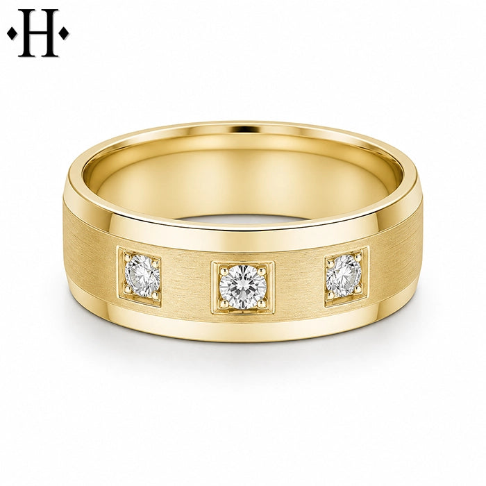 Natural Diamond Carved Ring 8mm