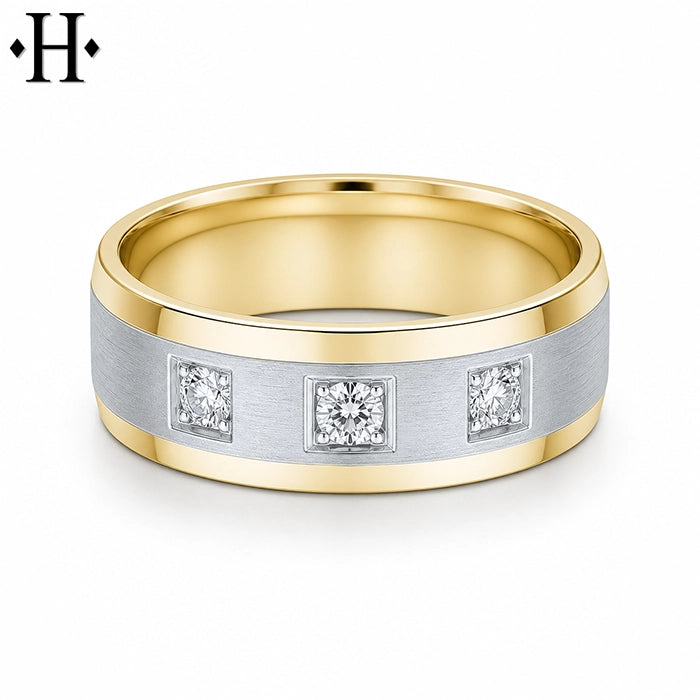 Natural Diamond Carved Ring 8mm