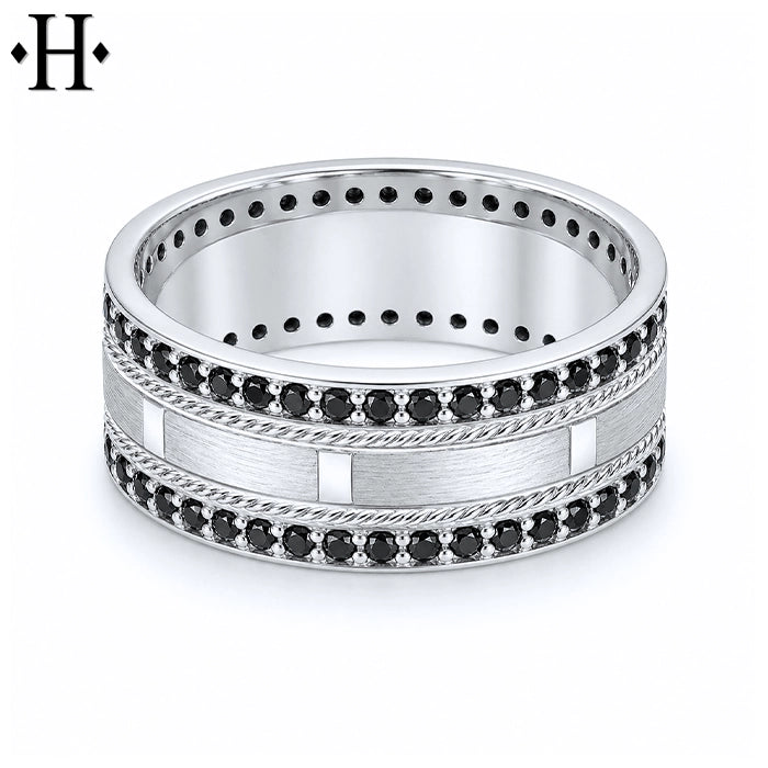 Genuine Black Diamond Carved Ring 8mm