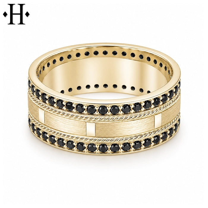 Genuine Black Diamond Carved Ring 8mm