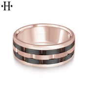 Black Titanium & Gold Carved Ring 8mm