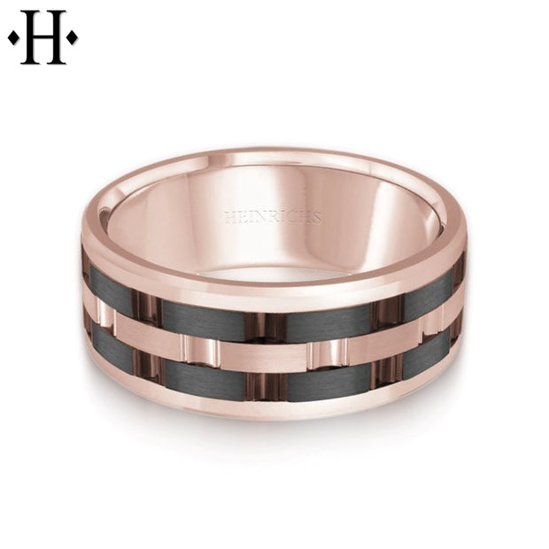 Black Titanium & Gold Carved Ring 8mm