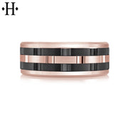 Black Titanium & Gold Carved Ring 8mm