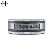 Black Diamond, Tantalum & Carbon Fiber Solid Gold Ring 8.5mm