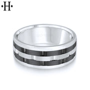 Black Titanium & Gold Carved Ring 8mm