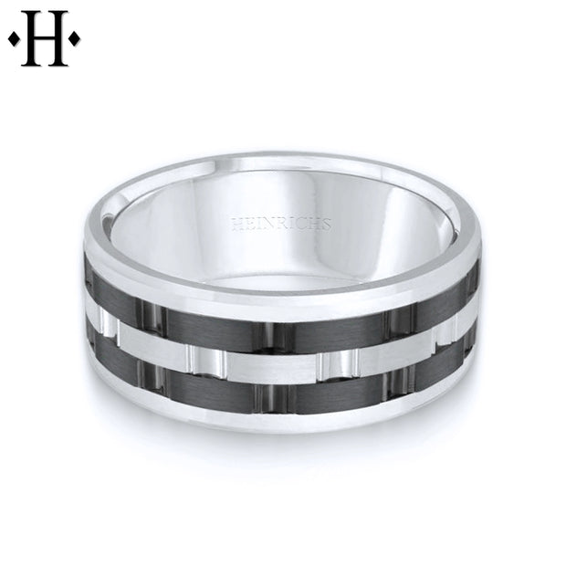 Black Titanium & Gold Carved Ring 8mm