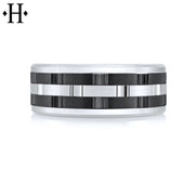 Black Titanium & Gold Carved Ring 8mm