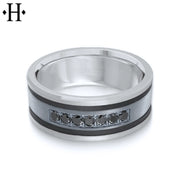 Black Diamond, Tantalum & Carbon Fiber Solid Gold Ring 8.5mm