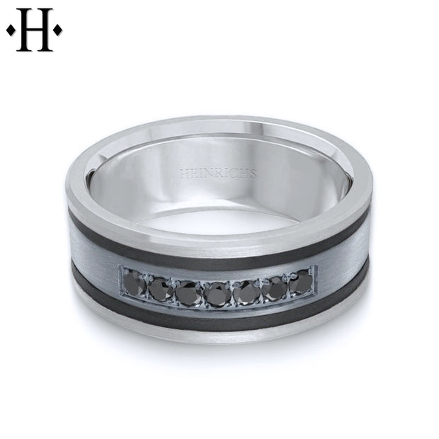 Black Diamond, Tantalum & Carbon Fiber Solid Gold Ring 8.5mm