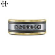 Black Diamond, Tantalum & Carbon Fiber Solid Gold Ring 8.5mm