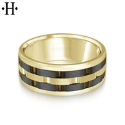 Black Titanium & Gold Carved Ring 8mm