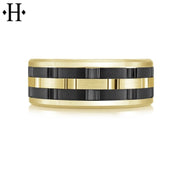 Black Titanium & Gold Carved Ring 8mm