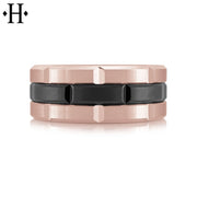 Black Titanium & Gold Carved Ring 8mm
