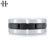 Black Titanium & Gold Carved Ring 8mm