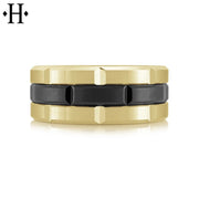 Black Titanium & Gold Carved Ring 8mm