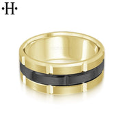 Black Titanium & Gold Carved Ring 8mm