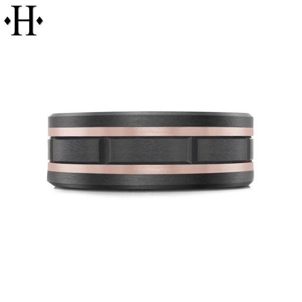 Black Titanium & Carbon Fiber Solid Gold Ring 8mm
