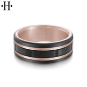 Black Titanium & Carbon Fiber Solid Gold Ring 8mm