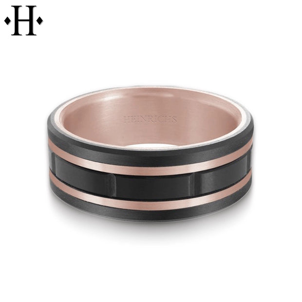 Black Titanium & Carbon Fiber Solid Gold Ring 8mm
