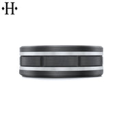 Black Titanium & Carbon Fiber Solid Gold Ring 8mm