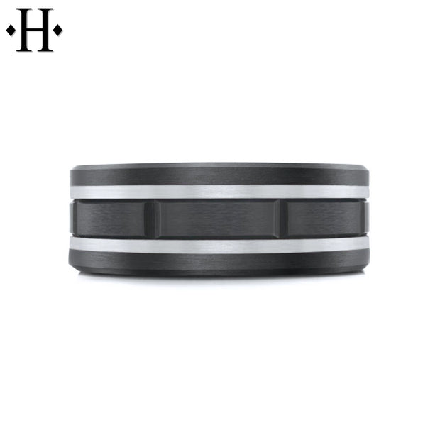 Black Titanium & Carbon Fiber Solid Gold Ring 8mm