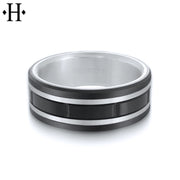 Black Titanium & Carbon Fiber Solid Gold Ring 8mm